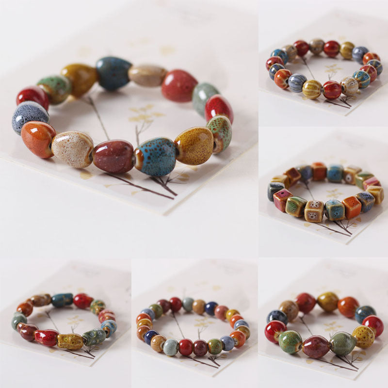 Multicolor Glazed Beads Ceramic Bracelet