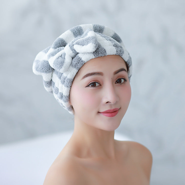 Coral Fleece Bow Hair Cap – Quick Dry Shower Wrap