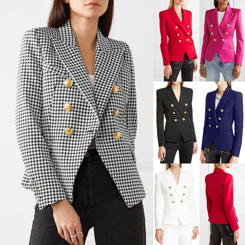 Chic Short Double-Breasted Blazer Suit for Women