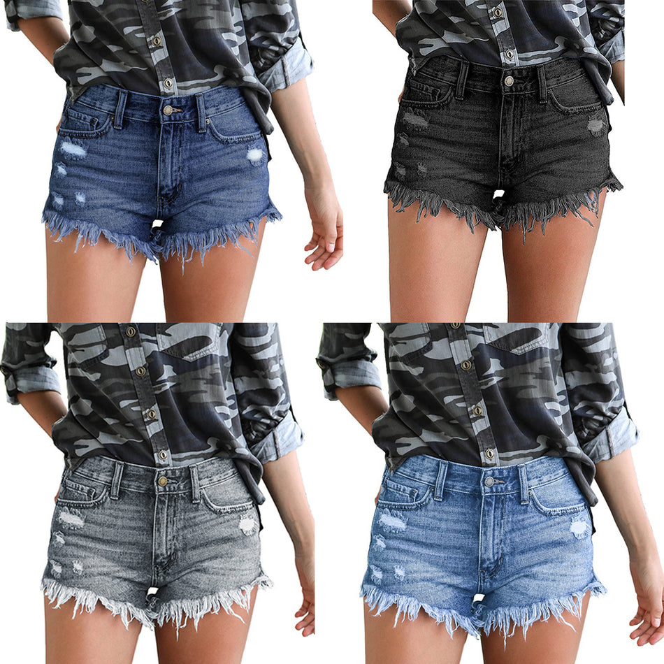 Stretch Ripped High Waist Denim Shorts