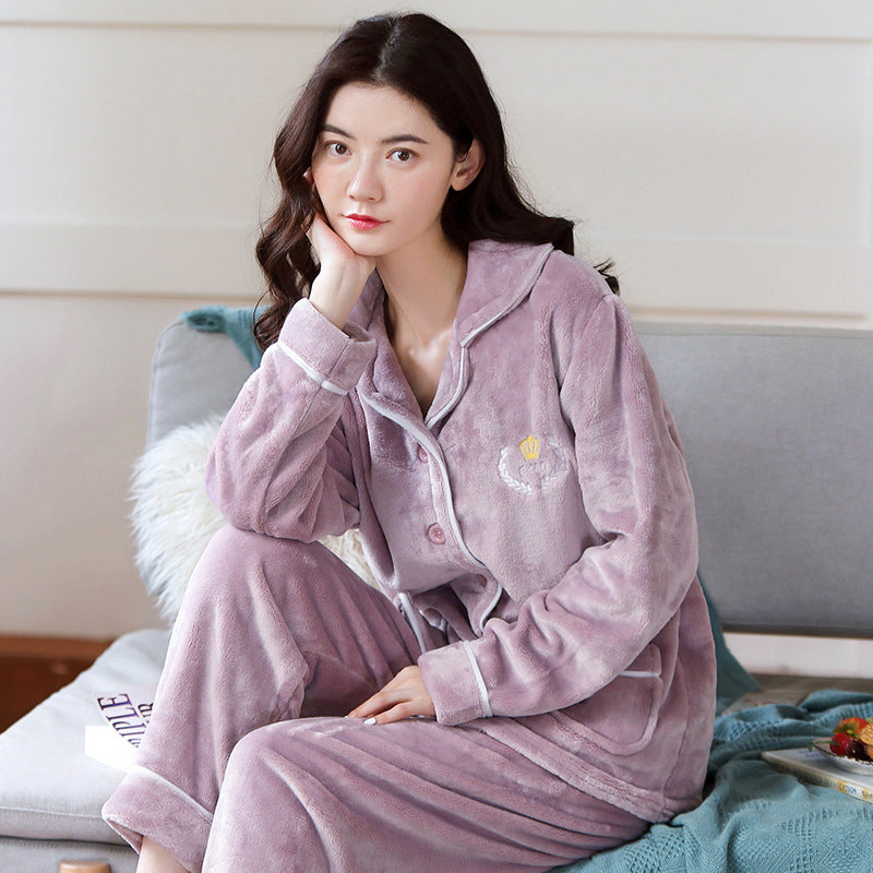 Women’s Coral Fleece Warm Flannel Pajamas Set