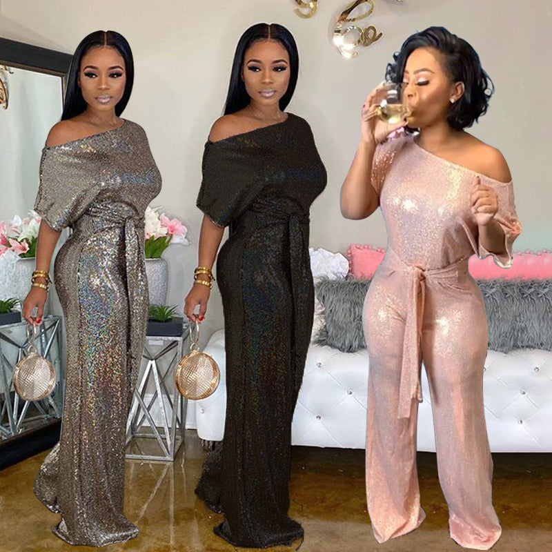 Laser Sequin Evening Jumpsuit – Elegant & Shiny ✨