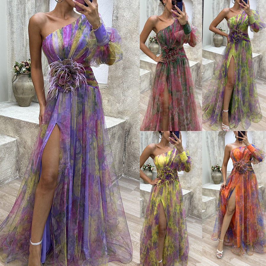 Elegant Mesh One-Shoulder Party Dress - 2023 INS Fashion