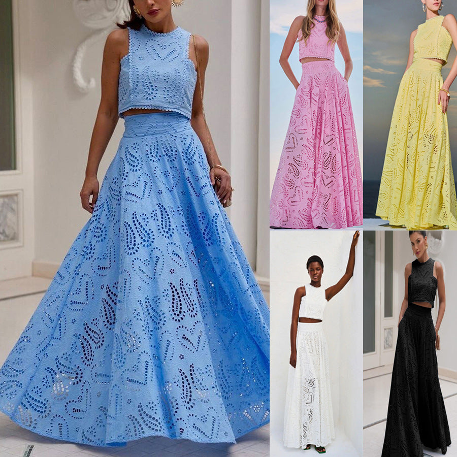 2026 Summer Two-Piece Set: Sleeveless Long Dress with Pockets