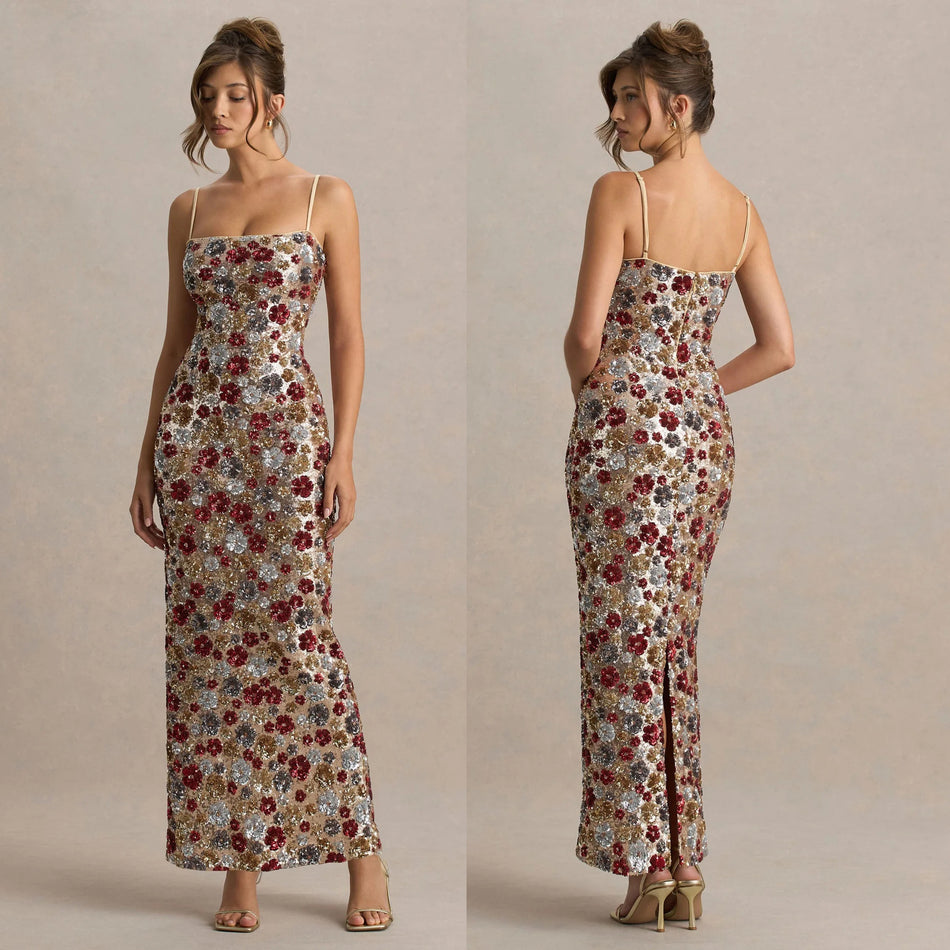 2026 Sequin Sheath Party Dress - Elegant Strap Split Design