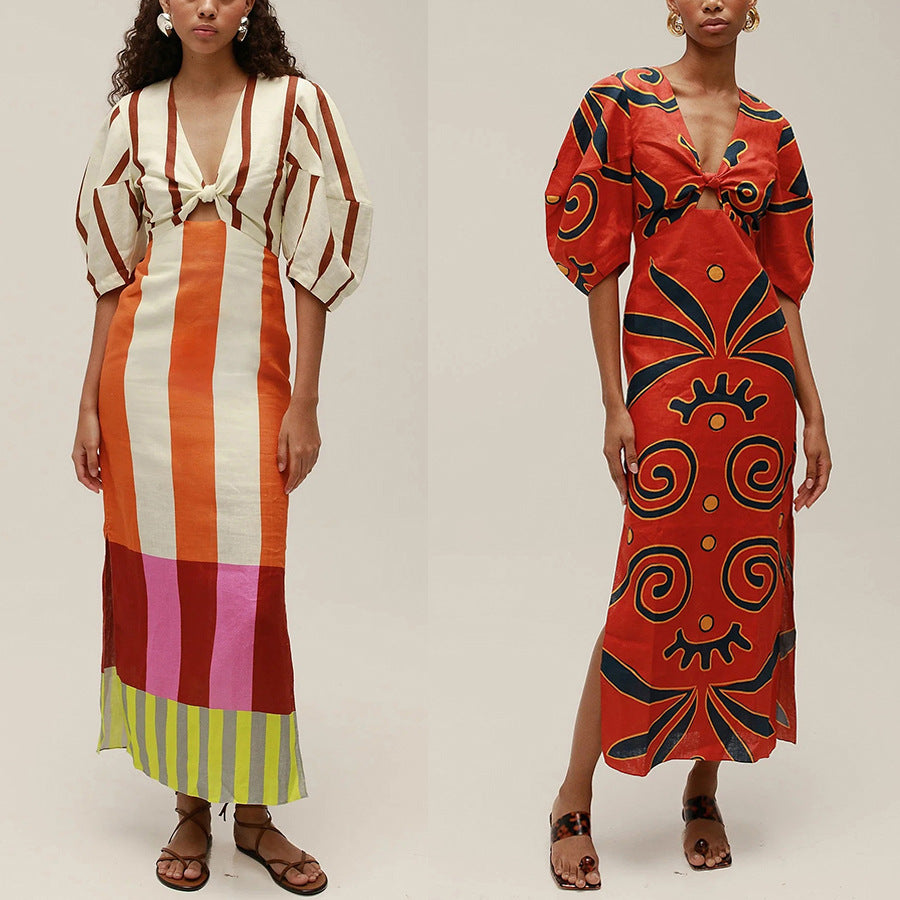 2026 Positioning Print Linen Dress - INS Summer Vacation Style