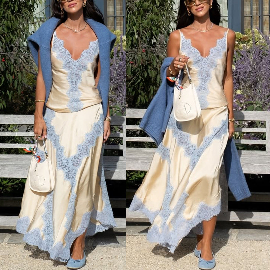 2026 Satin Splicing Two-Piece Set - INS Casual Luxury Suit