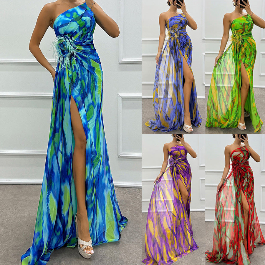 2026 Chiffon Printed Split Dress - INS Party & Holiday Long Dress