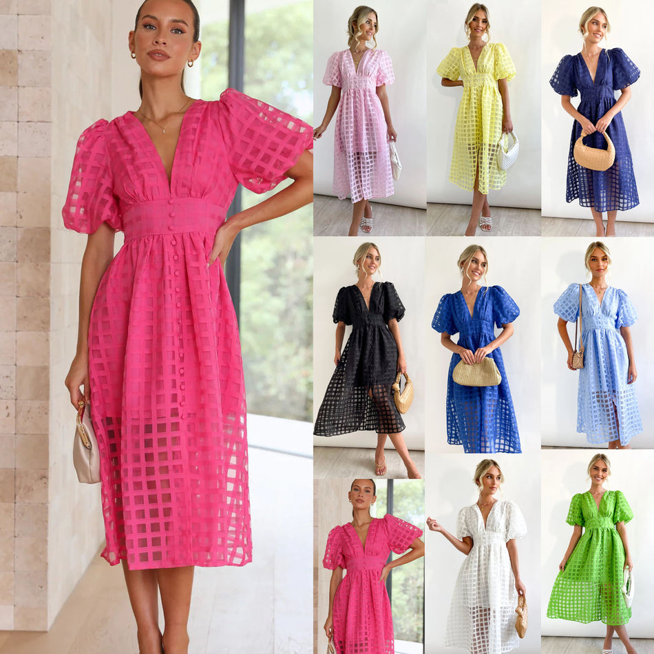 2026 Multi-Color Lantern Sleeve Party Dress - INS Casual Fashion