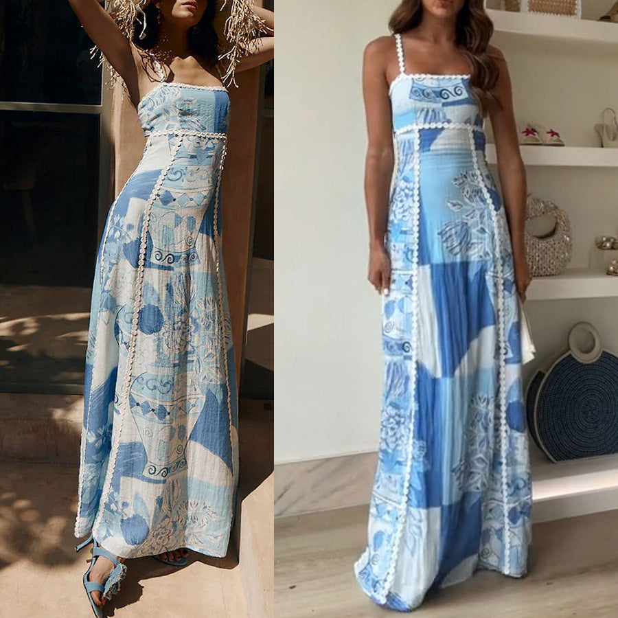 2026 Sling Printed Vacation Dress - INS Leisure Loose Summer Wear