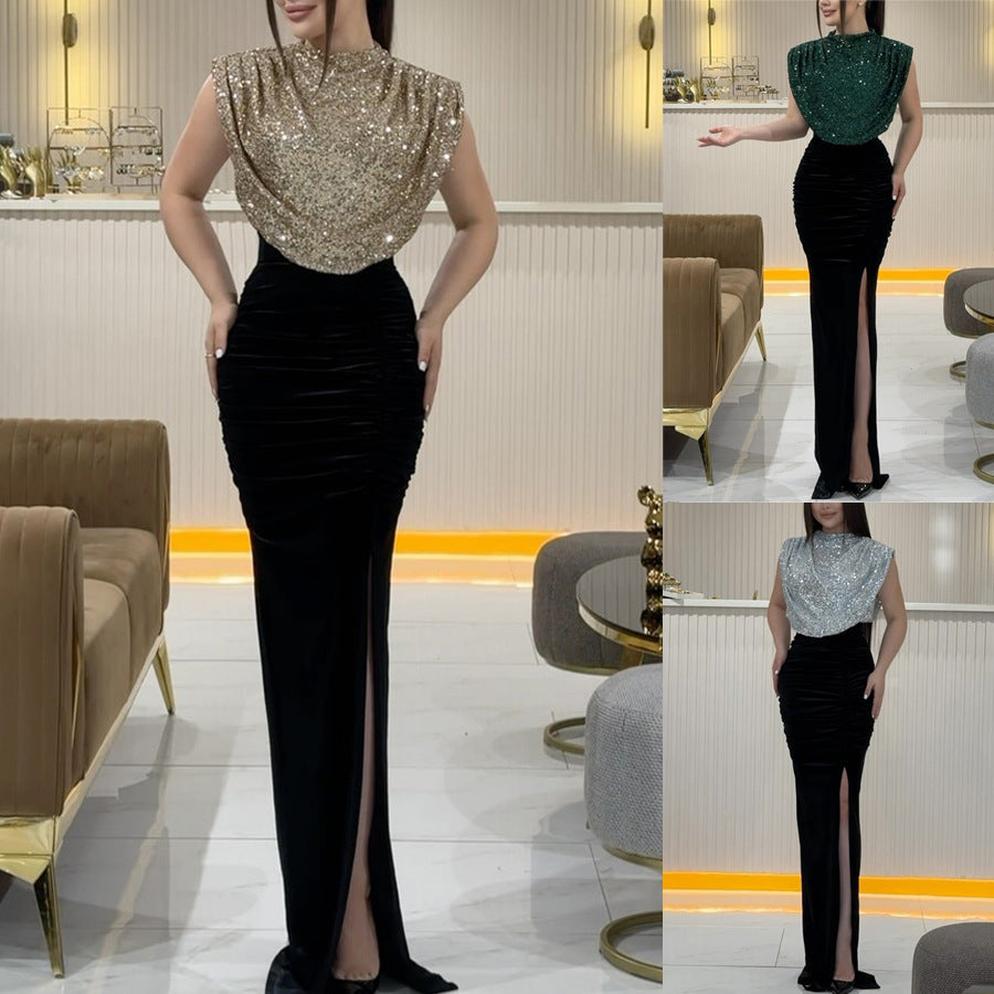 2026 Sequin Stitching Sleeveless Split Dress - INS Leisure & Party Glamour