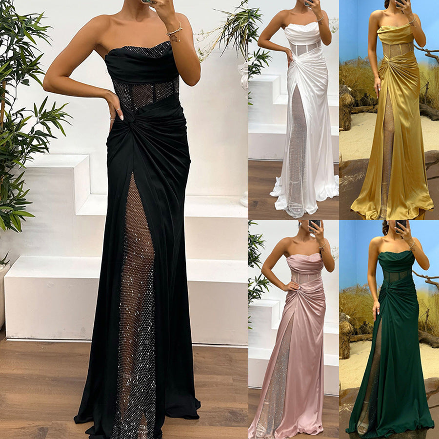 2026 Satin Chest-Wrapping Stitching Dress - INS Leisure & Party Fashion