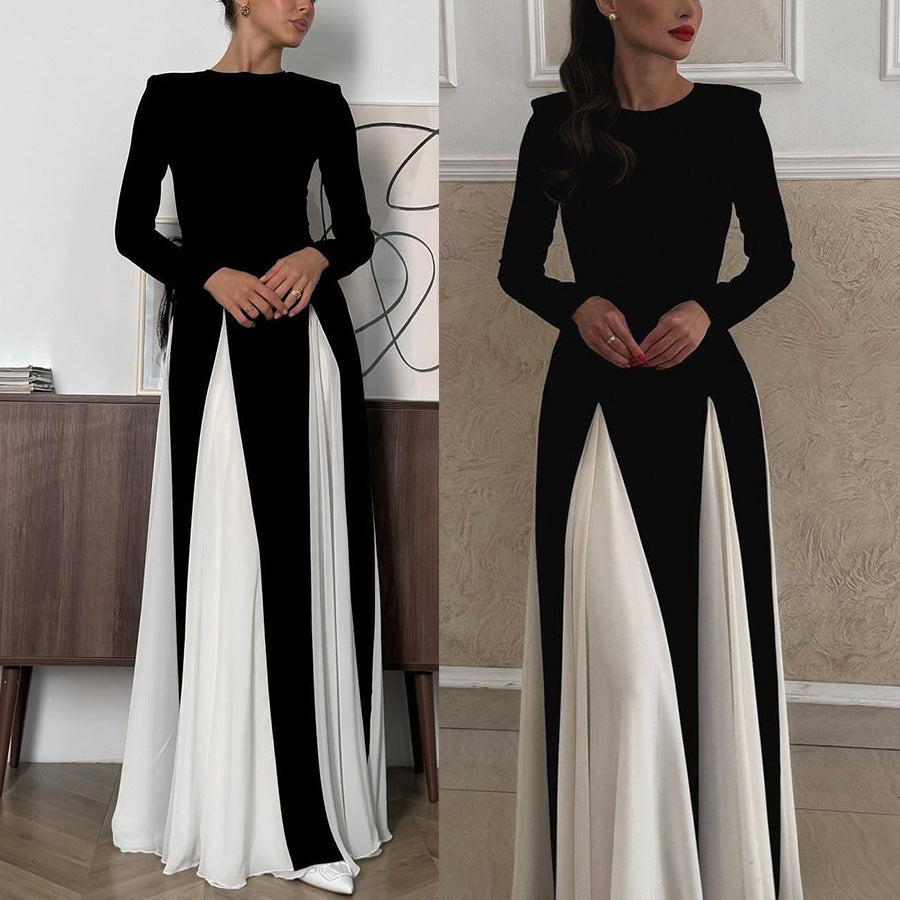 2026 Contrast Color Long Sleeve Dress - INS Leisure Loose Autumn Party Wear