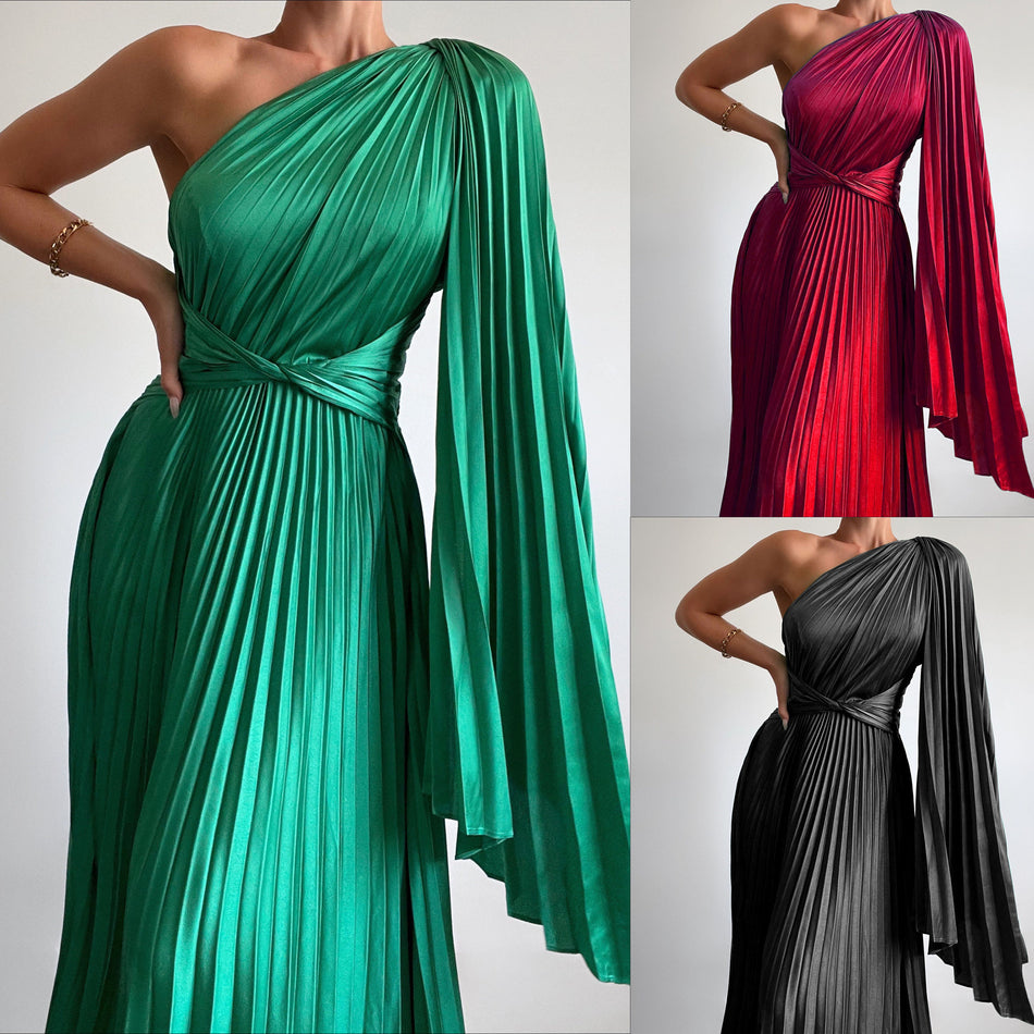 2026 Skew Pleated Casual Dress - INS Loose Vacation Party Fashion