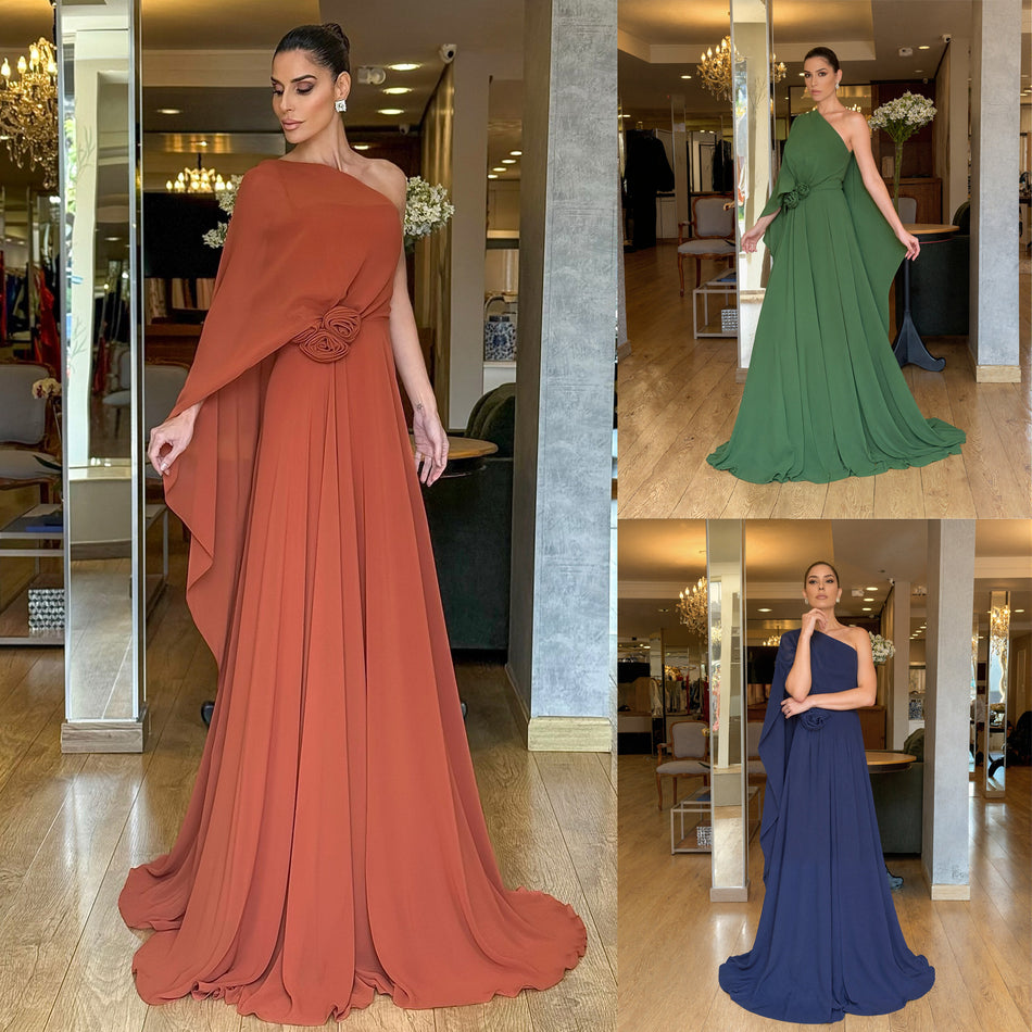 2026 Off-Shoulder Chiffon Party Dress - INS Loose Large Hem Vacation & Evening Wear