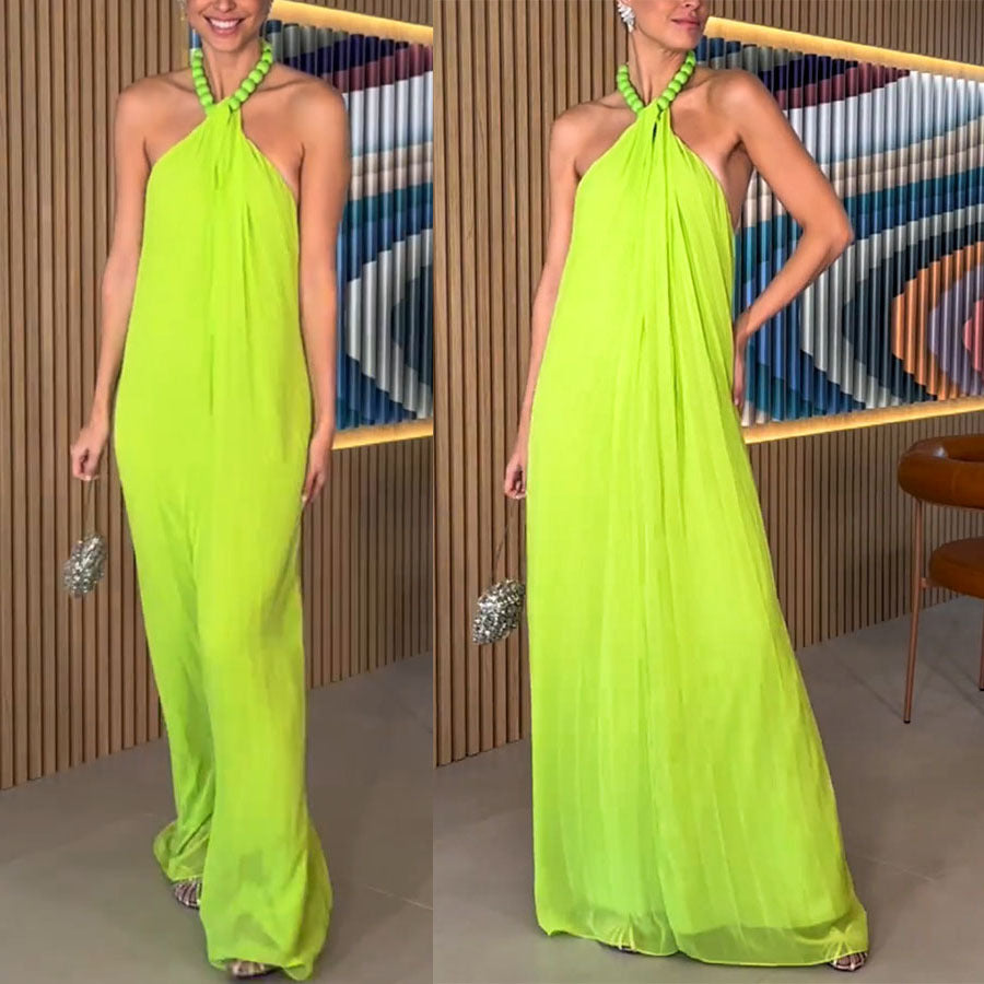 2026 Chiffon Pleated Neck Dress - INS Leisure Loose Holiday & Party Fashion