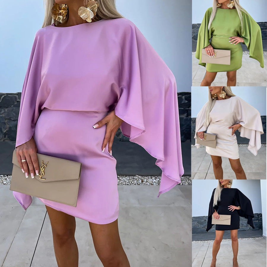 2026 Satin Bat Sleeve Dress - INS Casual Loose Vacation & Evening Fashion