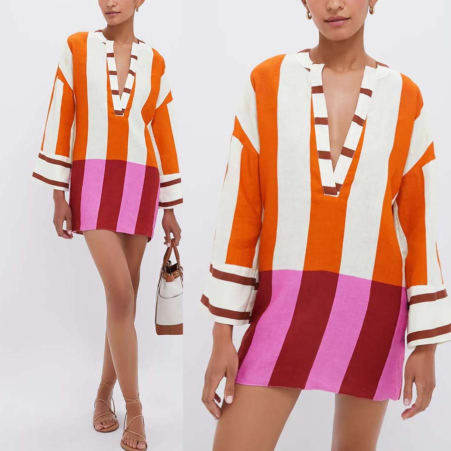 2026 Positioning Print Linen Dress - INS Casual Loose Long-Sleeved Fashion