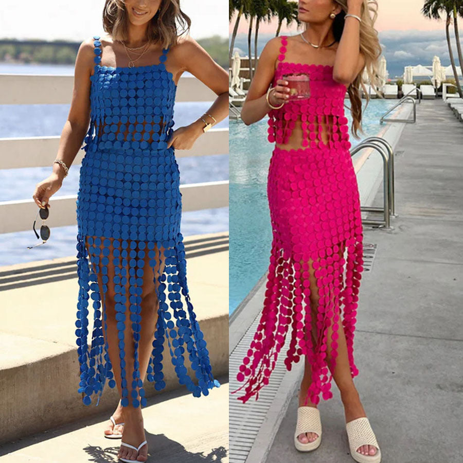 2026 Tassel Suspender Top & Skirt Suit - INS Vacation Loose Two-Piece Set