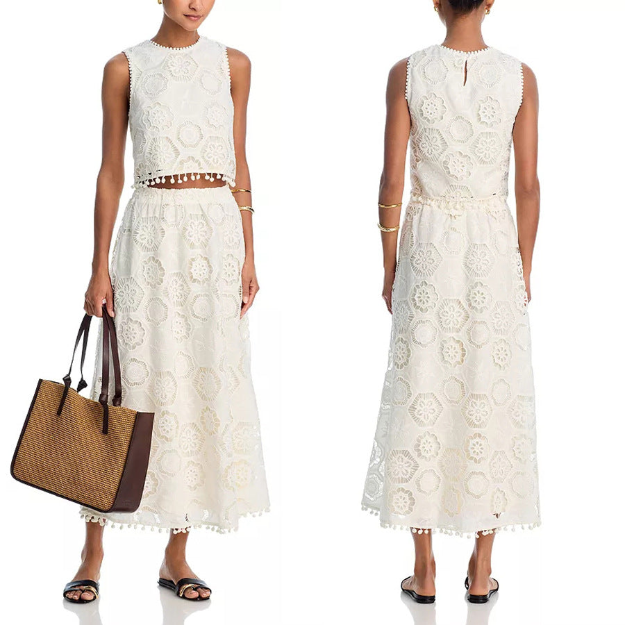 Embroidered Sleeveless Skirt Set - Trendy 2-Piece Vacation Wear