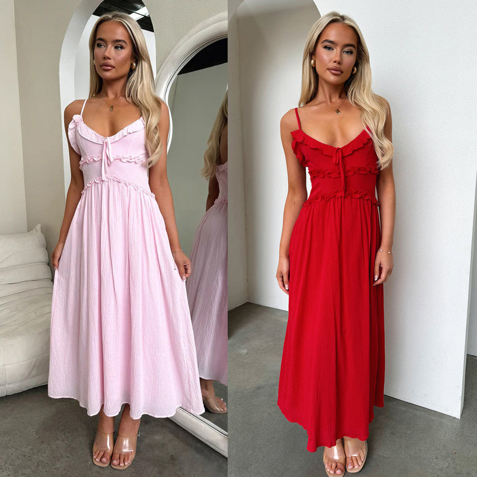 Boho Sling Ruffled Holiday Dress - Loose Casual Summer Wear
