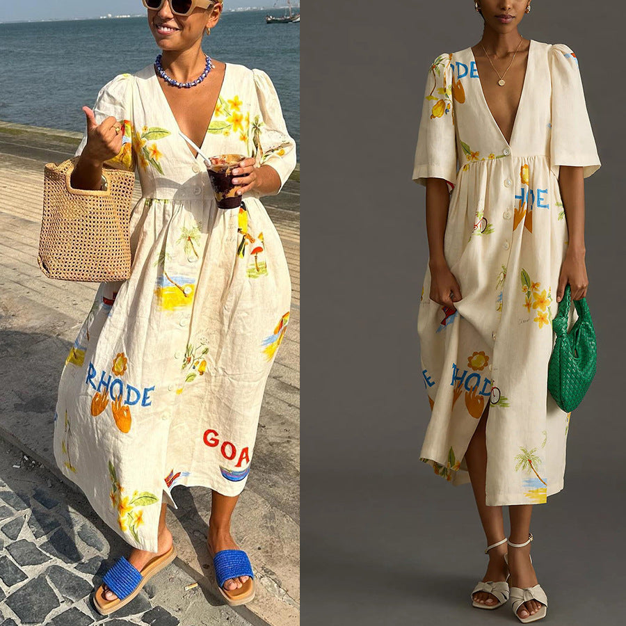 Bubble Sleeve Holiday Dress - Trendy 2026 INS Summer Wear
