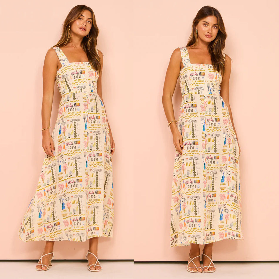 Casual Printed Strap Zipper Dress - 2026 "INS" Summer Vacation Chic