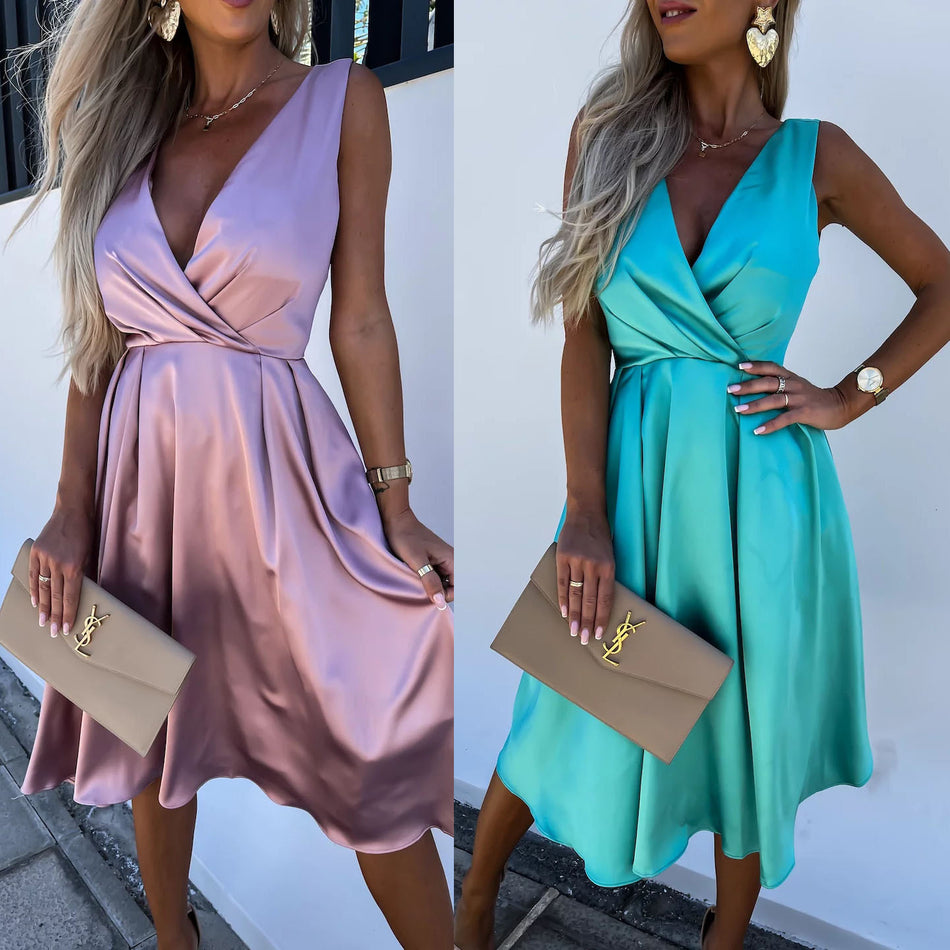 V-Neck Multicolor Swing Dress - 2026 "INS" Effortless Summer Luxe