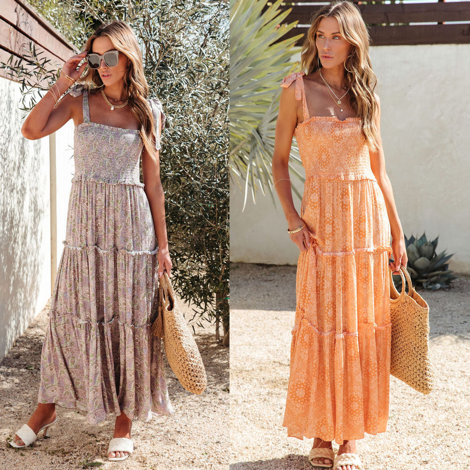 Casual Sling Lace-Up Dress - 2026 "INS" Micro-Pleat Vacation Luxe