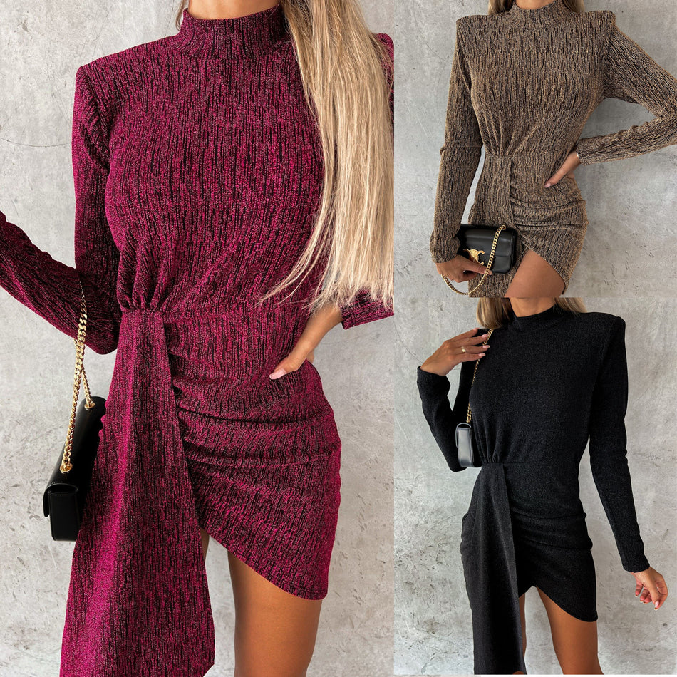 Bronzing High-Collar Dress - 2026 "INS" Liquid Metal Party Luxe