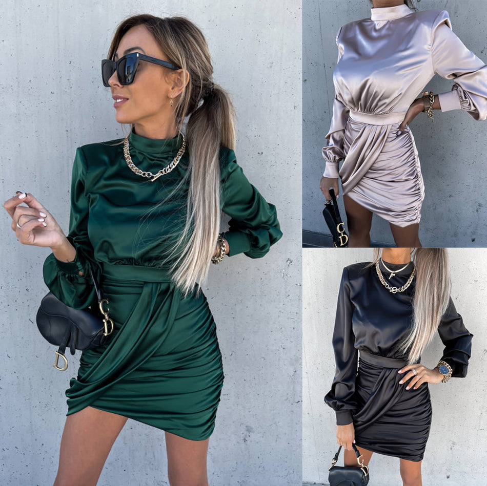 Commuter Long-Sleeve Dress - 2026 "INS" Retro-Modern Office Luxe