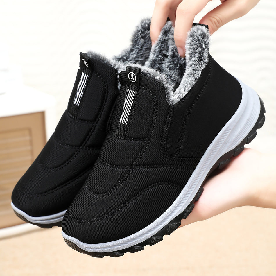 2025 Winter Women’s Fleece-Lined Snow Boots – Thick-Sole Cotton "Mom Shoes" for Ultimate Warmth