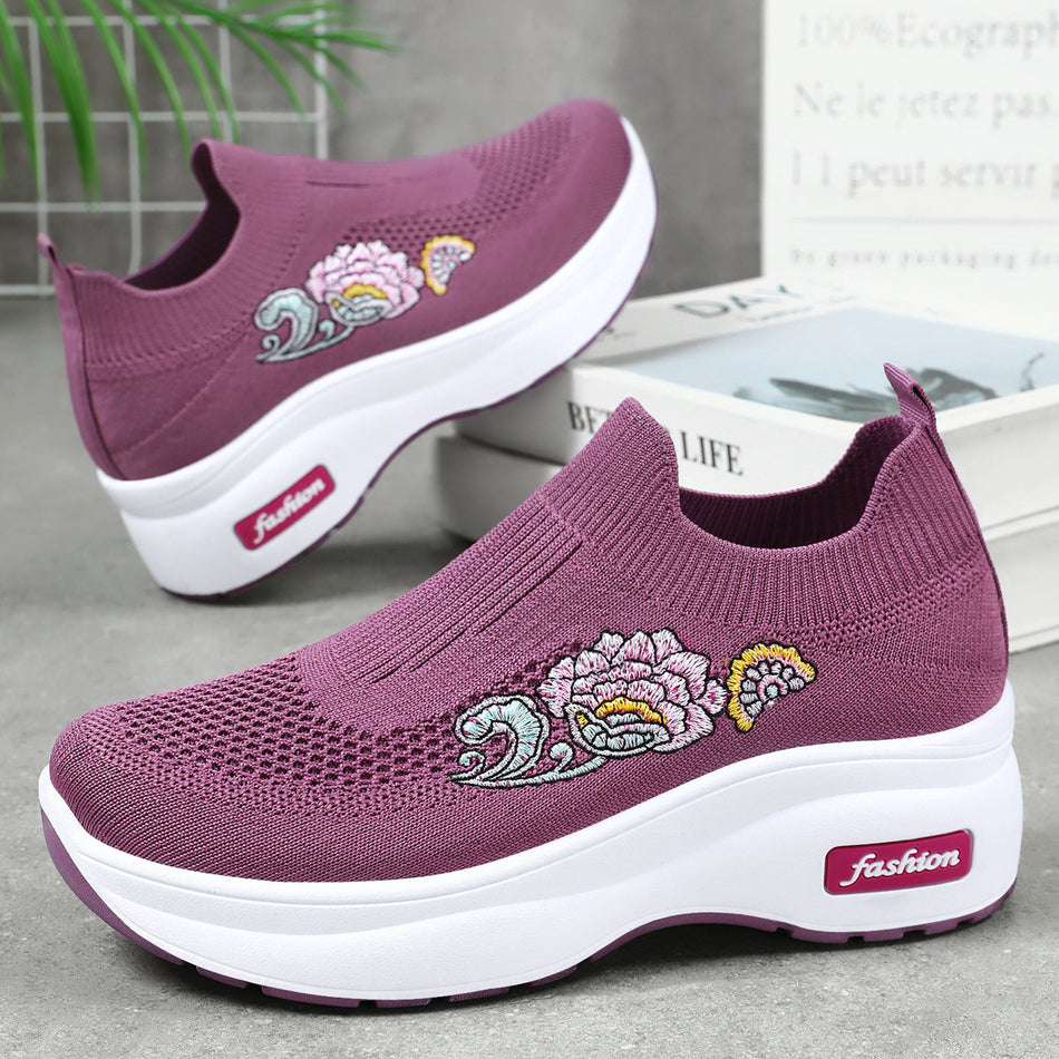 2026 Spring Women's "Cloud-Walk" Sneakers – Lightweight Platform Fly-Knits & Height-Increasing Sock Shoes