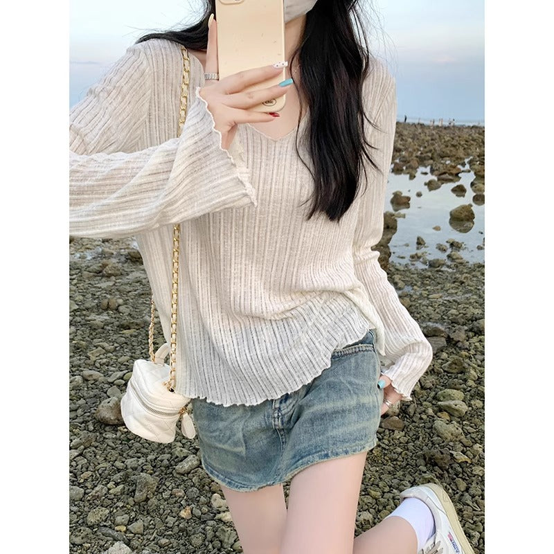 Women's Ice Silk V-Neck Sunscreen Blouse & Loose Summer Top