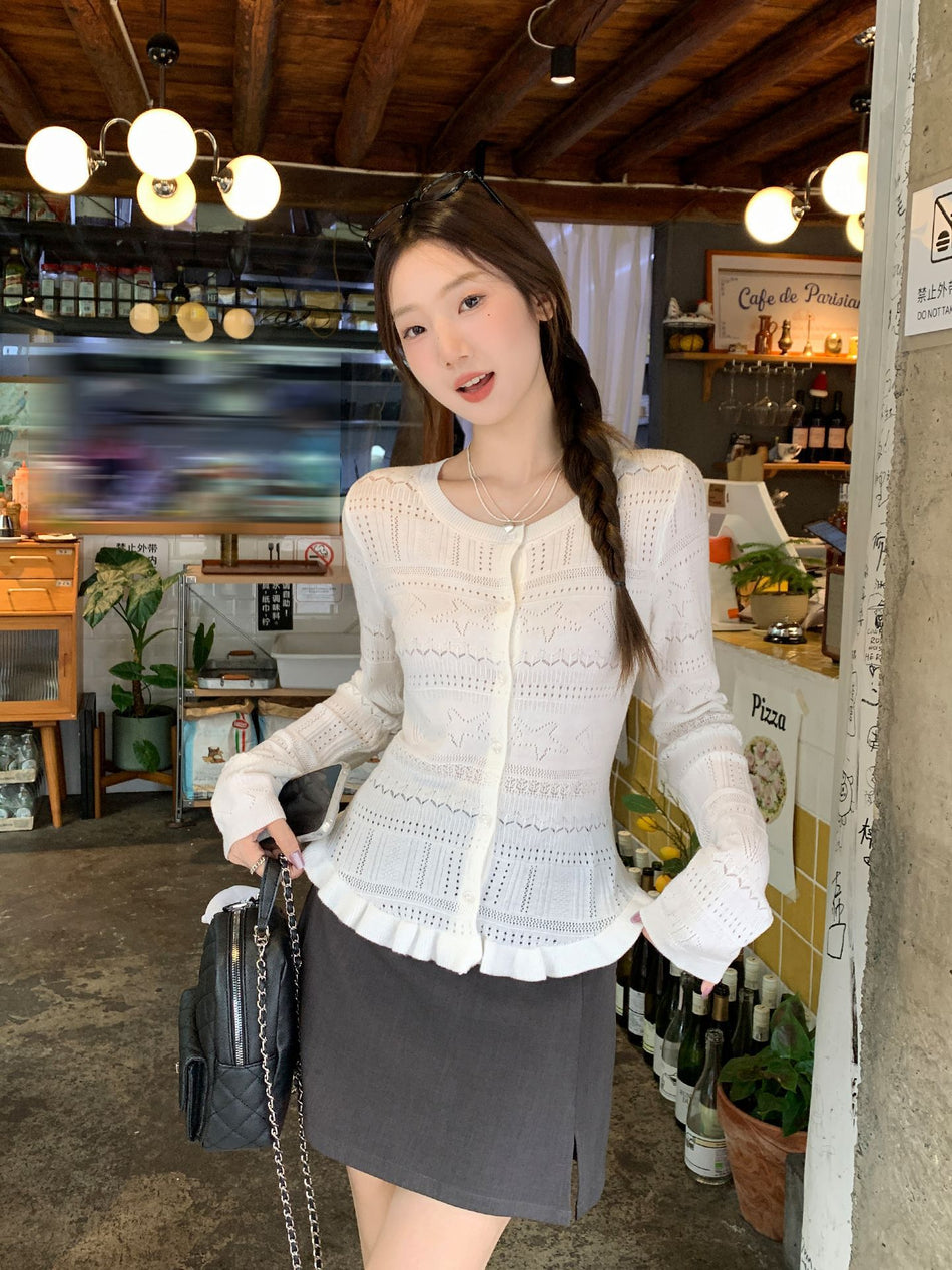 2026 Autumn White Crochet Cardigan: Slim-Fit Hollow-Out Knit 🌸🤍