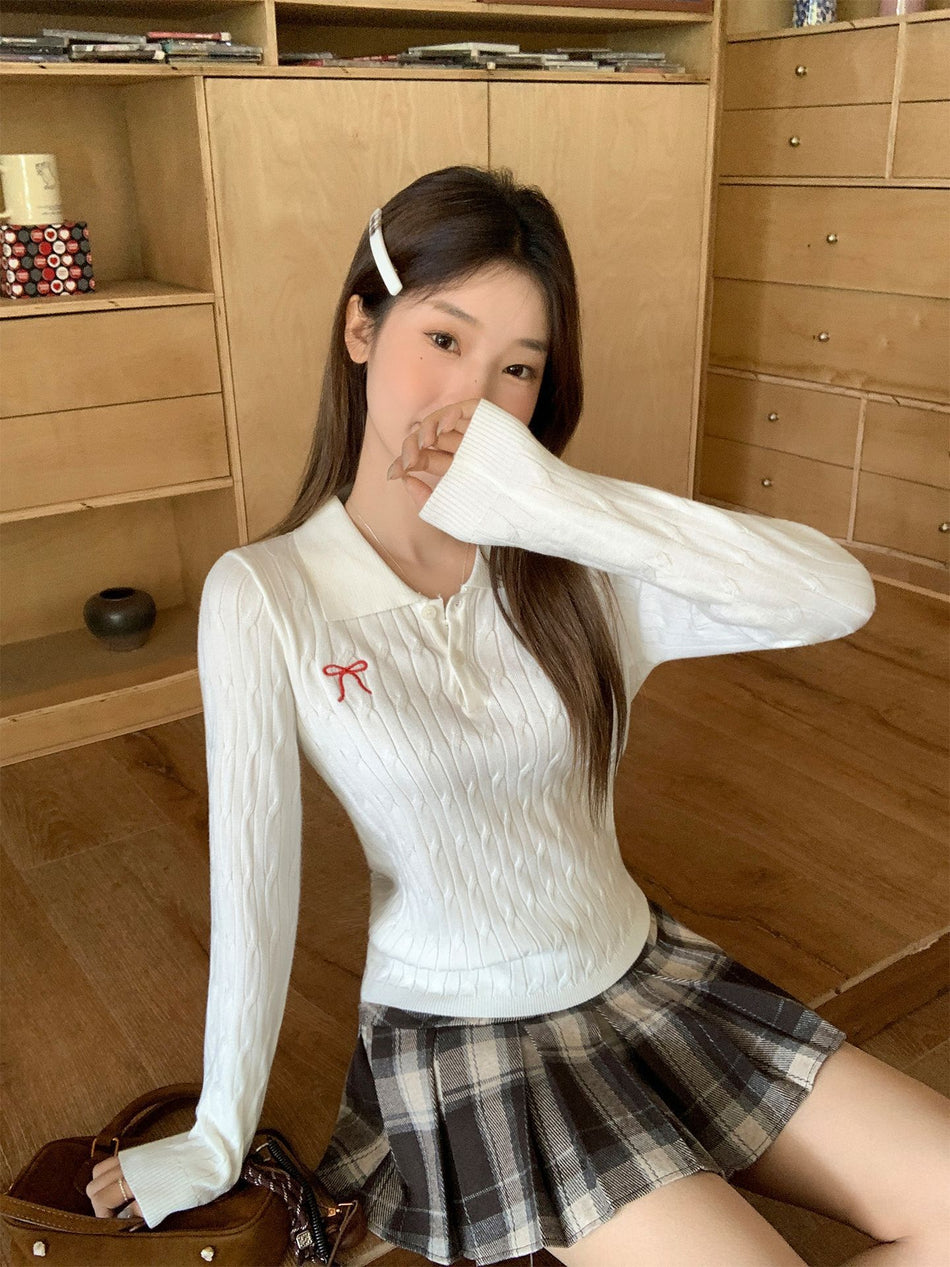 2026 Korean-Style Embroidered Polo Knit: Slim-Fit Early Autumn Base Layer 🌸✨