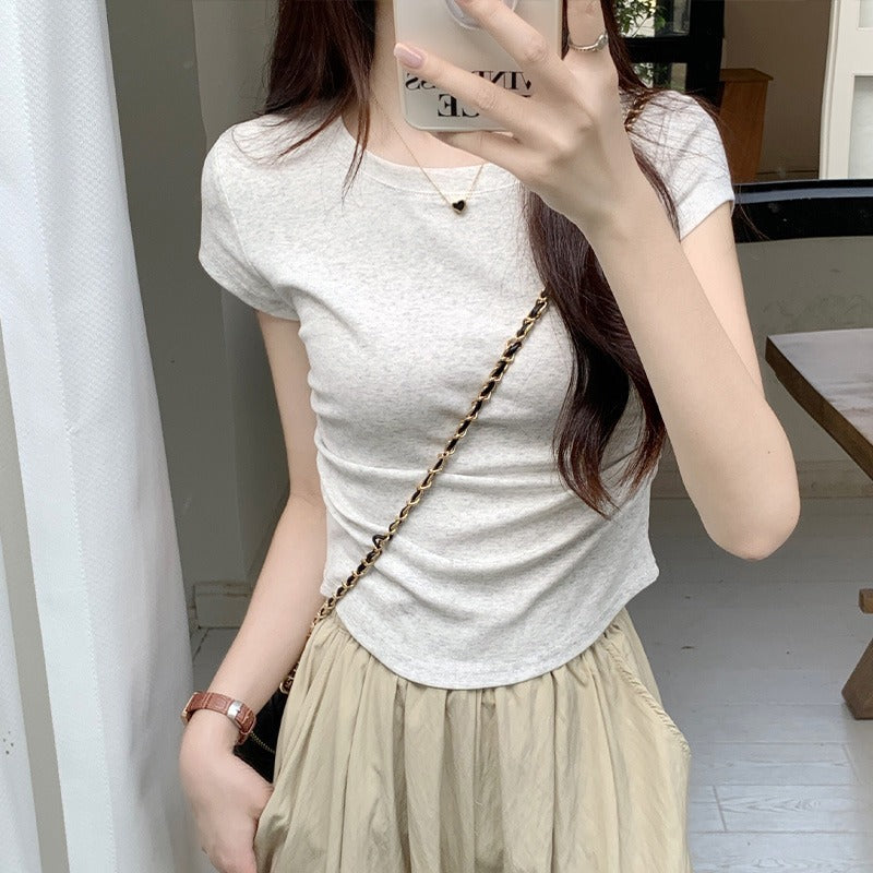 2026 Summer Women's Slim-Fit T-Shirt: Tight Waist & Curved Hem Top 🌸☀️
