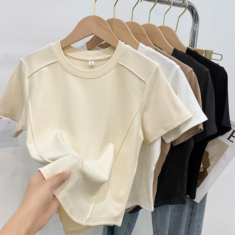 2026 Summer European Style Fishbone T-Shirt: Slim-Fit Round Neck Short Top ☀️👗