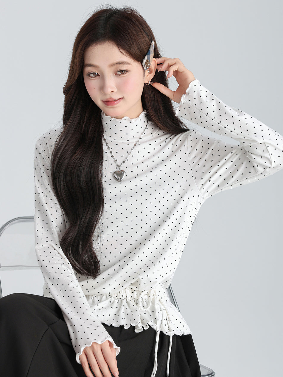 2026 Autumn/Winter White Polka Dot Lace Top: Ruffled Half-High Collar Base Layer ❄️✨