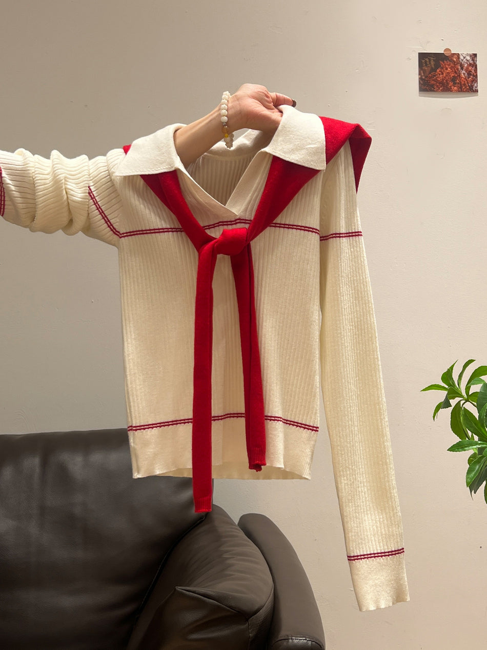 2026 New Year Red Shawl & White V-Neck Sweater: Slim Winter Inner Top 🧧🤍