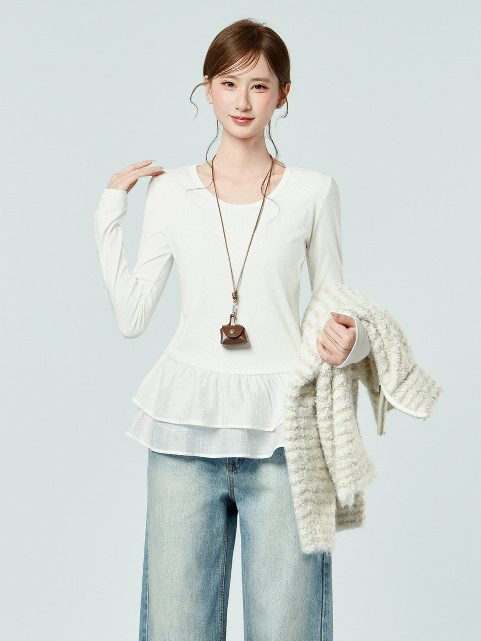 2026 Winter White Lace-Hem Long-Sleeve T-Shirt: Slim Design-Sense Inner Top ❄️
