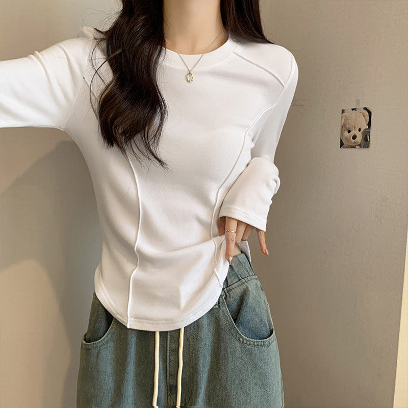2026 Winter White Fishbone Slim Top: Velvet-Brushed Thermal Long-Sleeve T-Shirt ❄️🤍