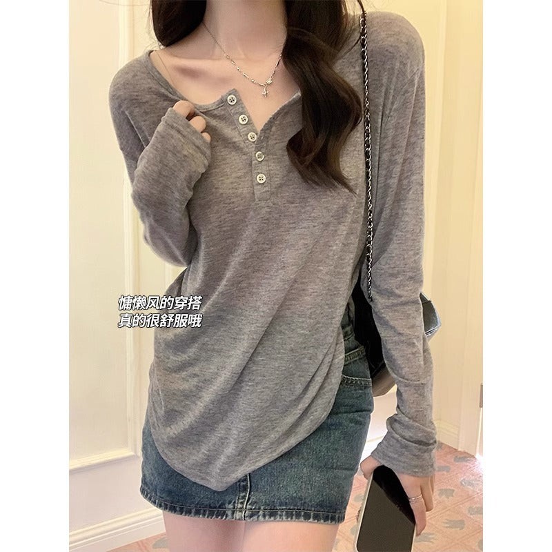 2026 Spring Korean "Lazy Style" Half-Open Collar Top: Sexy Pure Desire Loose T-Shirt ☁️🌿