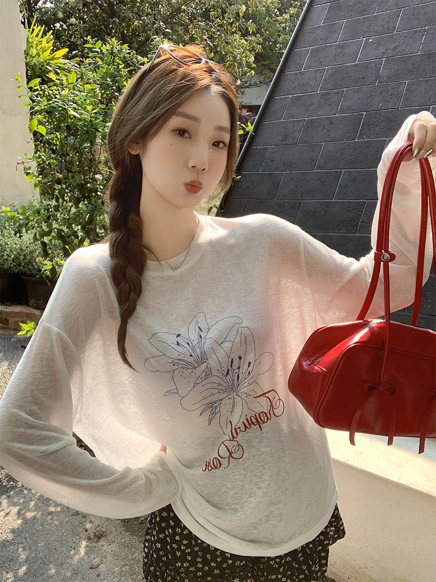 2026 Summer "Lazy Style" Sun Protection Blouse: Loose Round Neck Printed Long-Sleeve Top ☀️☁️