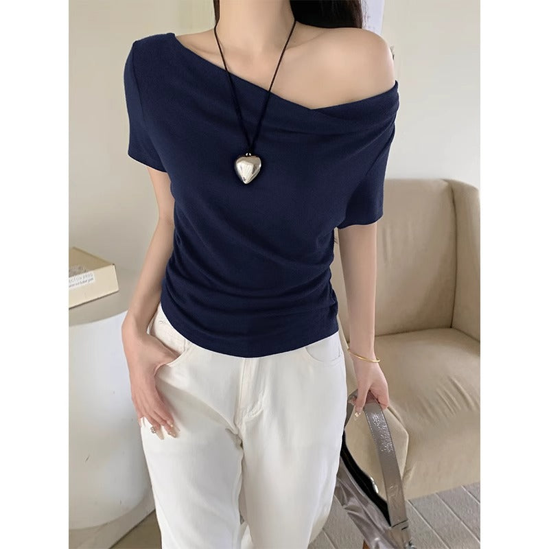 Xizang Blue Slim Fit Women T-Shirt Summer Top