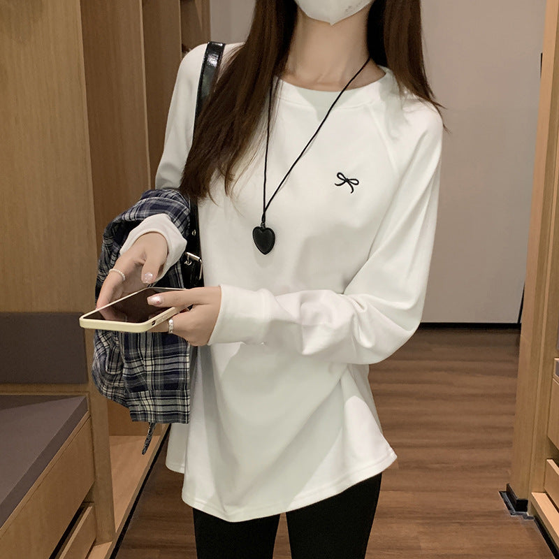 White Round Neck Long Sleeve Women Autumn T-Shirt