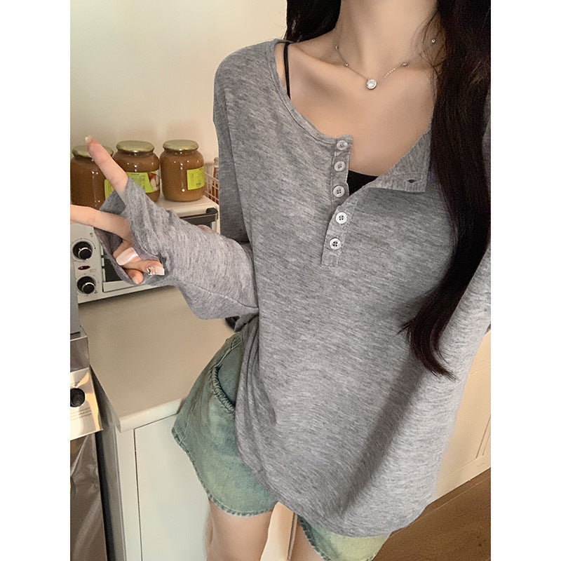 Grey Loose Sun Protection Women Long Sleeve Top