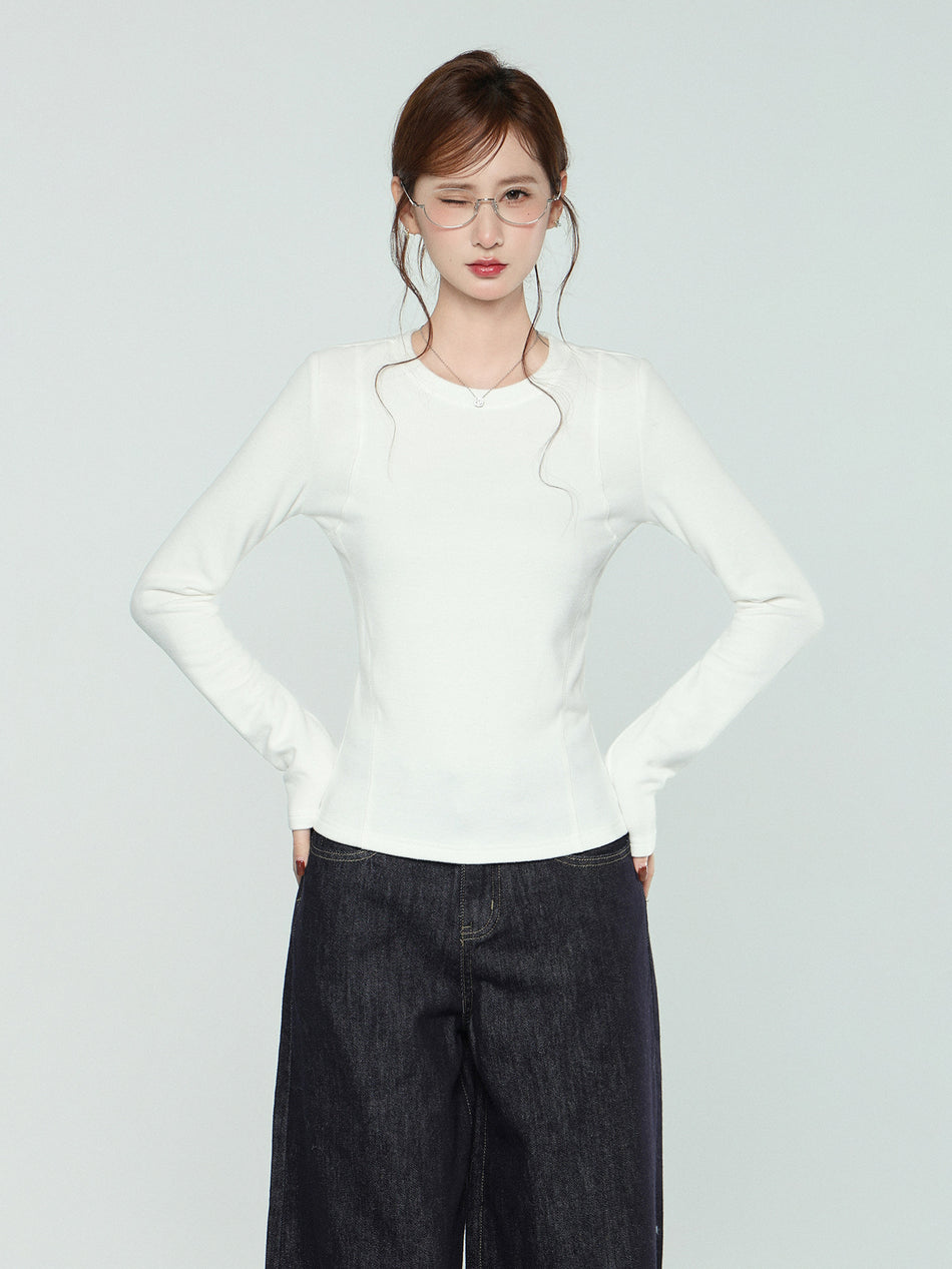 White Fleece-Lined Slim T-Shirt Women Winter 2026