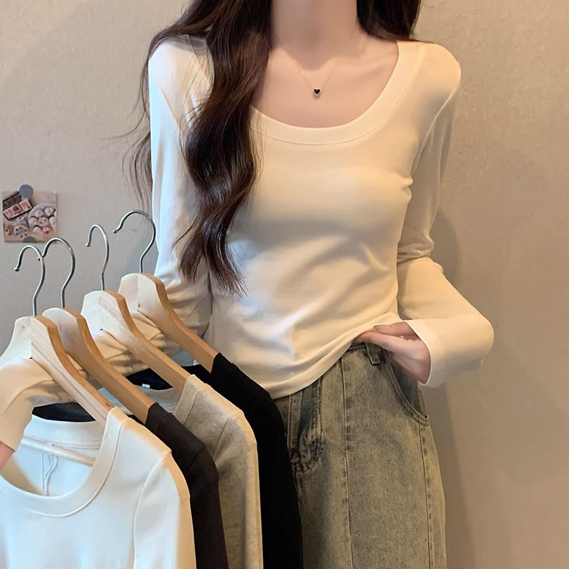 White Slim Fit Long Sleeve T-Shirt Women Autumn 2026