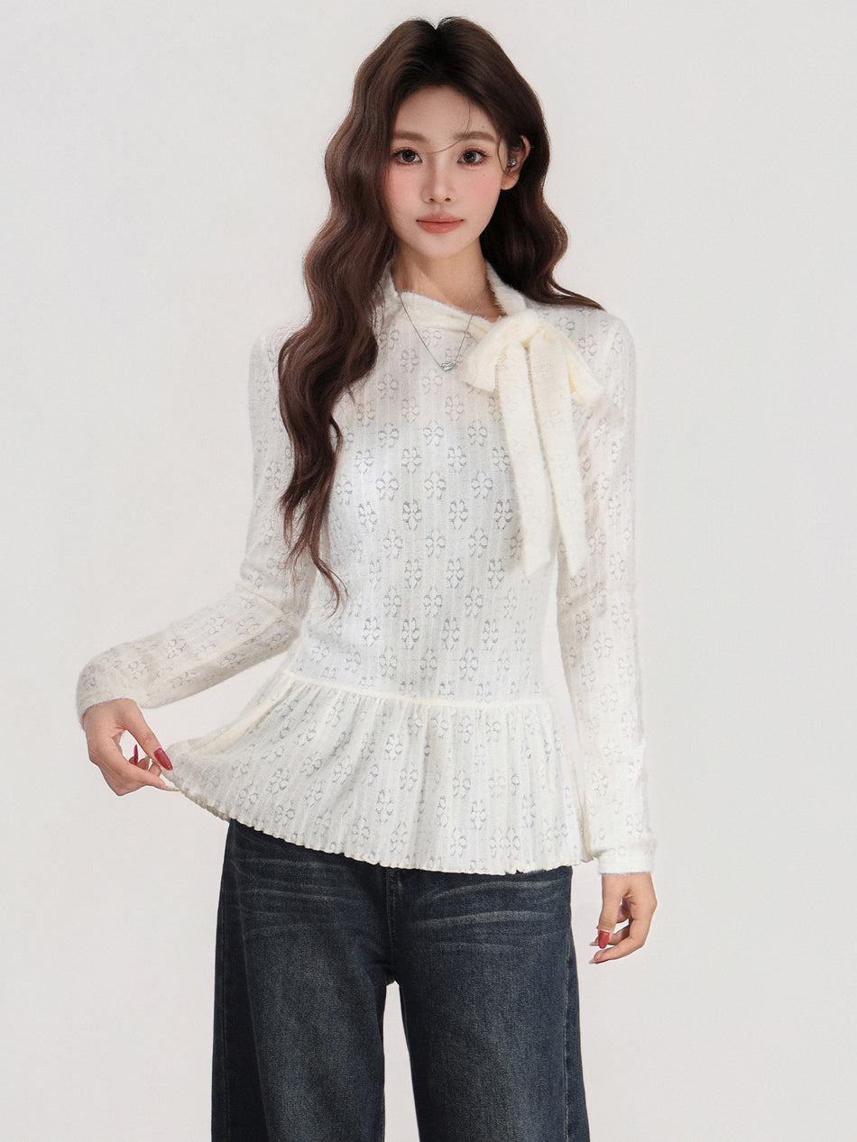 Apricot Lace Hem Knit Turtleneck Women Winter 2026